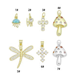 CZ Gold Love Cross Mushroom Jellyfish Dragonfly Charm Pendant,Sku#LD748