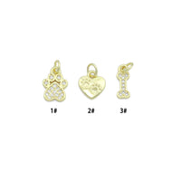 Clear CZ Gold Paw Horn Heart Bone Charm Pendant,Sku#LD750