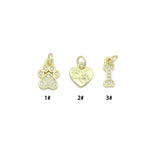 Clear CZ Gold Paw Horn Heart Bone Charm Pendant,Sku#LD750