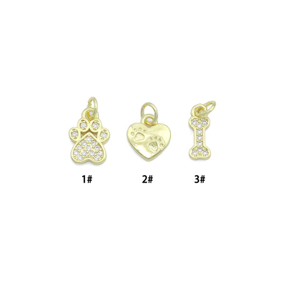 Clear CZ Gold Paw Horn Heart Bone Charm Pendant,Sku#LD750