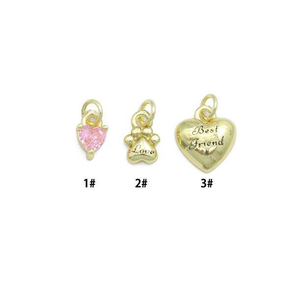 CZ Gold Heart Ram's Horn Charm Pendant,Sku#LD752