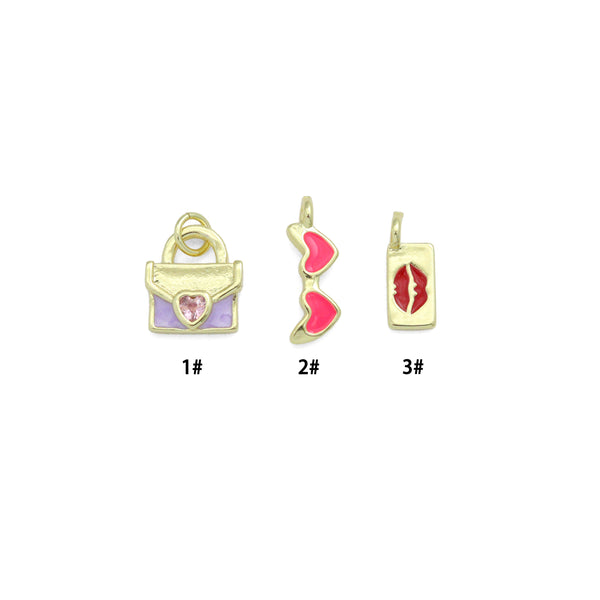 Enamel purple Bag Heart Glass Lip tag Charm Pendant, Sku#LD753