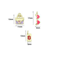 Enamel purple Bag Heart Glass Lip tag Charm Pendant, Sku#LD753