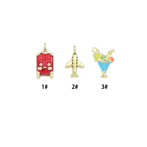 Colorful Enamel Suitcase Plane Cocktail Glass Goblet Charm Pendant, Sku#LD754