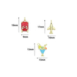 Colorful Enamel Suitcase Plane Cocktail Glass Goblet Charm Pendant, Sku#LD754