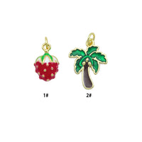 Colorful Enamel Strawberry Coconut Tree Shape Charm Pendant, Sku#LD756