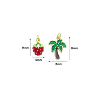 Colorful Enamel Strawberry Coconut Tree Shape Charm Pendant, Sku#LD756