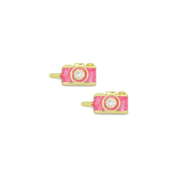 Pink Enamel Camera  charm, Sku#LD758