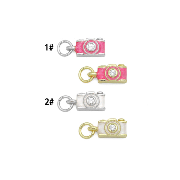Pink Enamel Camera  charm, Sku#LD758