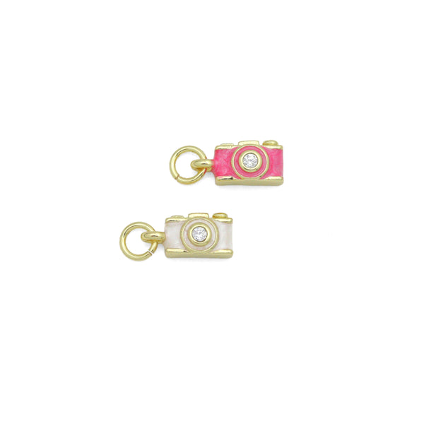Pink Enamel Camera  charm, Sku#LD758