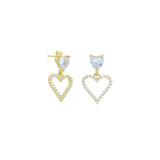 Clear CZ Frame Heart Stud Dangle Earrings, Sku#LD759