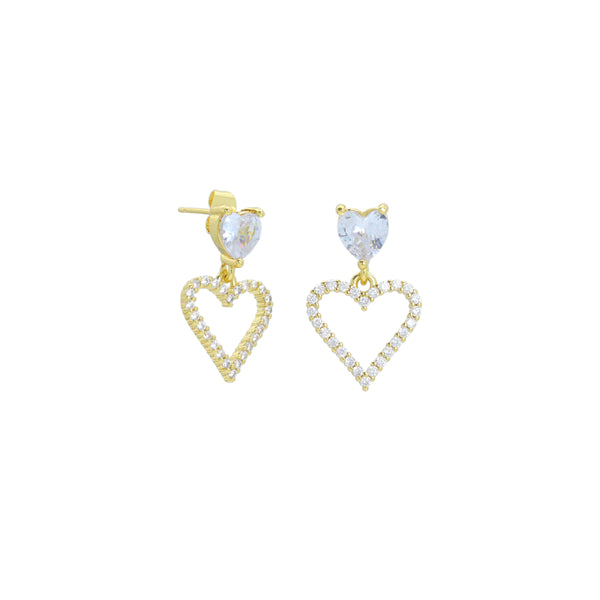 Clear CZ Frame Heart Stud Dangle Earrings, Sku#LD759