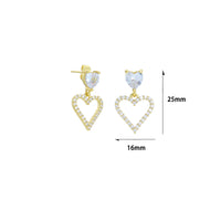 Clear CZ Frame Heart Stud Dangle Earrings, Sku#LD759