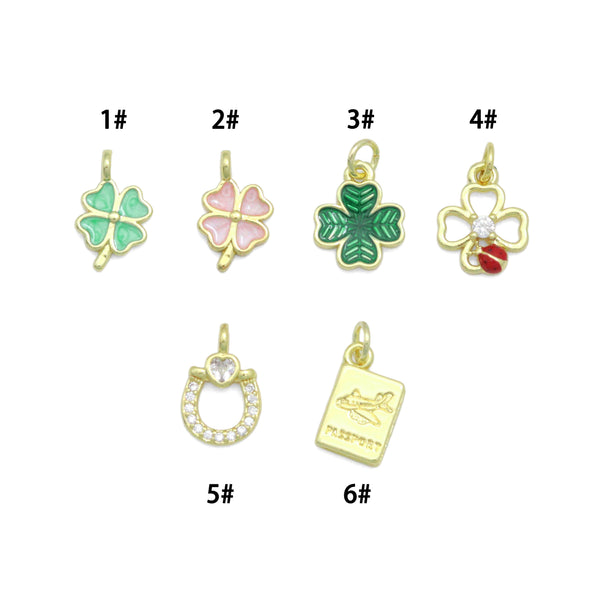 Colorful Enamel Shamrock Clover Passport U Shape charm, Sku#LD760