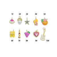 Pink shell,white pearl, starfish, hat, flower fruit, flip flop, soda bottle, grape heart, Guitar charm, Sku#LD761