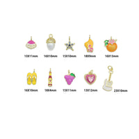 Pink shell,white pearl, starfish, hat, flower fruit, flip flop, soda bottle, grape heart, Guitar charm, Sku#LD761