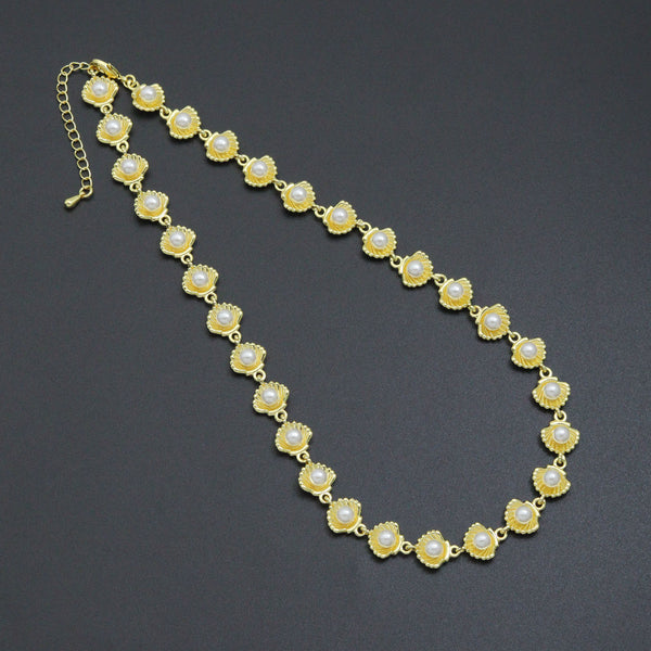 White Pearl On Shell Gold Link Chain necklace Clasp, sku#LD771