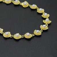 White Pearl On Shell Gold Link Chain necklace Clasp, sku#LD771