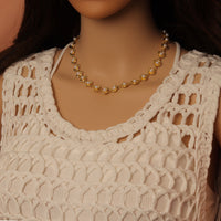 White Pearl On Shell Gold Link Chain necklace Clasp, sku#LD771