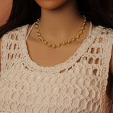 White Pearl On Shell Gold Link Chain necklace Clasp, sku#LD771