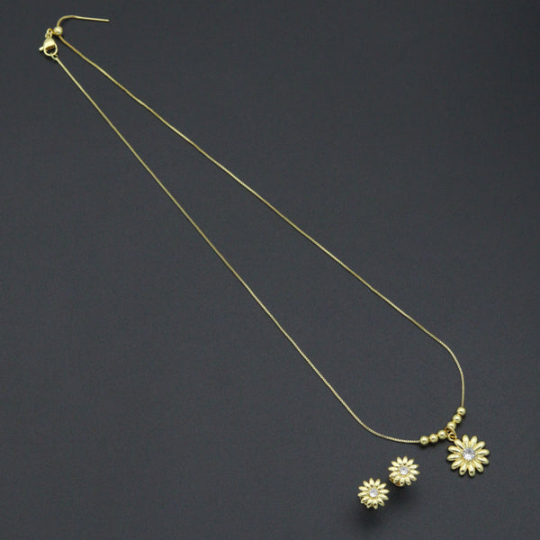 Clear CZ Daisy Flower Gold Link Chain necklace Stud Earring, sku#LD772