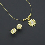 Clear CZ Daisy Flower Gold Link Chain necklace Stud Earring, sku#LD772