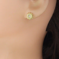 Clear CZ Daisy Flower Gold Link Chain necklace Stud Earring, sku#LD772