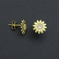 Clear CZ Daisy Flower Gold Link Chain necklace Stud Earring, sku#LD772