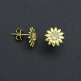 Clear CZ Daisy Flower Gold Link Chain necklace Stud Earring, sku#LD772