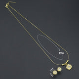 Clear CZ Daisy Flower Gold Link Chain necklace Stud Earring, sku#LD772