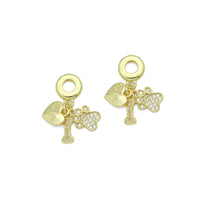 Clear CZ Gold Heart Paw Dog Bone Pendant Large Hole charm, Sku#LD774