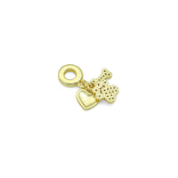 Clear CZ Gold Heart Paw Dog Bone Pendant Large Hole charm, Sku#LD774