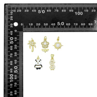 Clear CZ White Pearl Palm Tree, Gold Flower Panda Sun pearl Dollar sign Charm Pendant, Sku#LD775