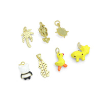 Clear CZ White Pearl Palm Tree, Gold Flower Panda Sun pearl Dollar sign Charm Pendant, Sku#LD775