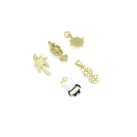 Clear CZ White Pearl Palm Tree, Gold Flower Panda Sun pearl Dollar sign Charm Pendant, Sku#LD775
