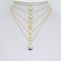Clear CZ White Pearl Palm Tree, Gold Flower Panda Sun pearl Dollar sign Charm Pendant, Sku#LD775