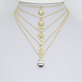 Clear CZ White Pearl Palm Tree, Gold Flower Panda Sun pearl Dollar sign Charm Pendant, Sku#LD775