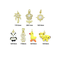 Clear CZ White Pearl Palm Tree, Gold Flower Panda Sun pearl Dollar sign Charm Pendant, Sku#LD775
