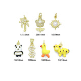 Clear CZ White Pearl Palm Tree, Gold Flower Panda Sun pearl Dollar sign Charm Pendant, Sku#LD775