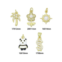 Clear CZ White Pearl Palm Tree, Gold Flower Panda Sun pearl Dollar sign Charm Pendant, Sku#LD775