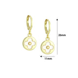 White Clover Gold Round Shape Hoop Earrings, Sku#LD776