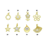 White Pearl Clear CZ Gold Star Flower Sun Shell charm, Sku#LD778