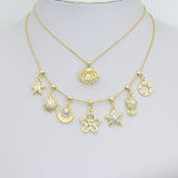 White Pearl Clear CZ Gold Star Flower Sun Shell charm, Sku#LD778