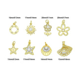 White Pearl Clear CZ Gold Star Flower Sun Shell charm, Sku#LD778