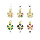 Pink Clear Green Blue Colorful CZ  Flower Charm, Sku#LD779