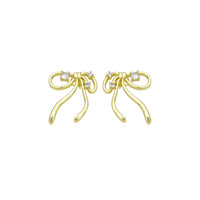 Clear CZ Gold Bowknot Stud Earrings, Sku#LK1006