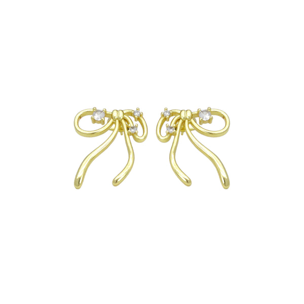 Clear CZ Gold Bowknot Stud Earrings, Sku#LK1006
