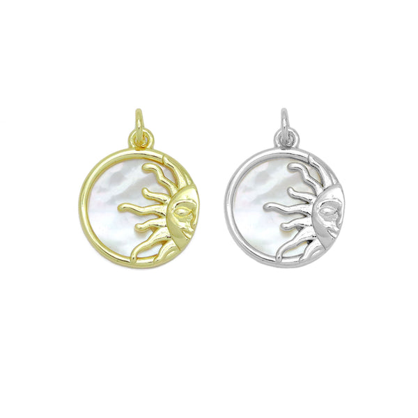 Gold Mother of Pearl Sun Coin Charm Pendant, Sku#LK1025