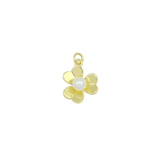 Gold White Pearl Flower Charm Pendant, Sku#LK1030