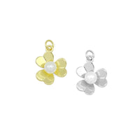Gold White Pearl Flower Charm Pendant, Sku#LK1030